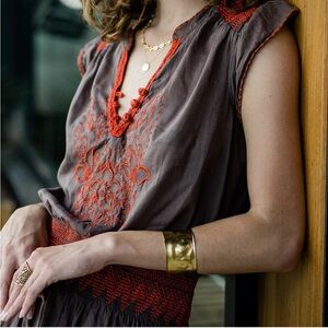 Free People boho orange embroidered dress size M